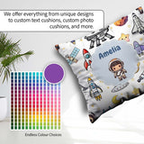 Custom Name Space Astronaut Rockets UFO Telescope Stars Seamless Square Filled Cushion Throw Pillow Sofa Bed Home Decor Zip Washable UK Made
