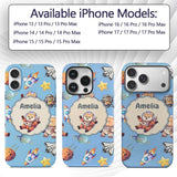Space Dog Bear Astronaut Rockets Planets Stars Custom Name Protective Phone Case Mobile Cover Durable Everyday Smartphone Shock Resistant