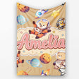 Space Dog Bear Astronaut Rockets Planets Stars Seamless Beige  Personalised Custom Name Super Soft Fleece Blanket Bed Sofa Throw