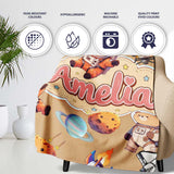 Space Dog Bear Astronaut Rockets Planets Stars Seamless Beige  Personalised Custom Name Super Soft Fleece Blanket Bed Sofa Throw