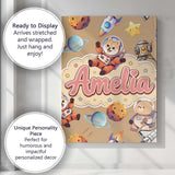 Personalised Name Space Dog Bear Astronaut Custom  Unique Gift Idea Elegant Feature Canvas Wall Art Print Decor Picture Ready to Hang