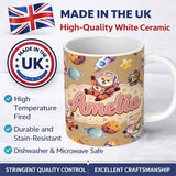 Personalized Custom Name Space Dog Bear Astronaut Rockets Planets Stars Seamless Beige 11oz Ceramic Coffee Tea Mug White Large Handle