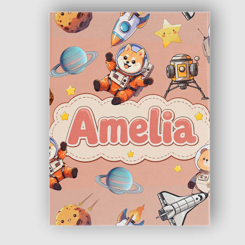 Personalised Name Space Dog Bear Astronaut Custom  Unique Gift Idea Elegant Feature Canvas Wall Art Print Decor Picture Ready to Hang