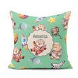 Custom Name Space Dog Bear Astronaut Rockets Planets Stars Green Square Filled Cushion Throw Pillow Sofa Bed Home Decor Zip Washable UK Made