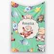 Space Dog Bear Astronaut Rockets Planets Stars Seamless Green  Personalised Custom Name Super Soft Fleece Blanket Bed Sofa Throw