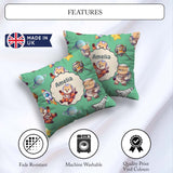 Custom Name Space Dog Bear Astronaut Rockets Planets Stars Green Square Filled Cushion Throw Pillow Sofa Bed Home Decor Zip Washable UK Made