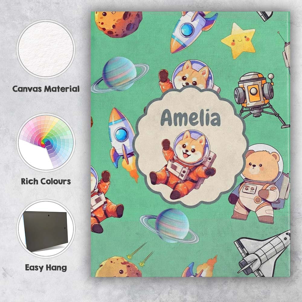 Personalised Name Space Dog Bear Astronaut Custom  Unique Gift Idea Elegant Feature Canvas Wall Art Print Decor Picture Ready to Hang