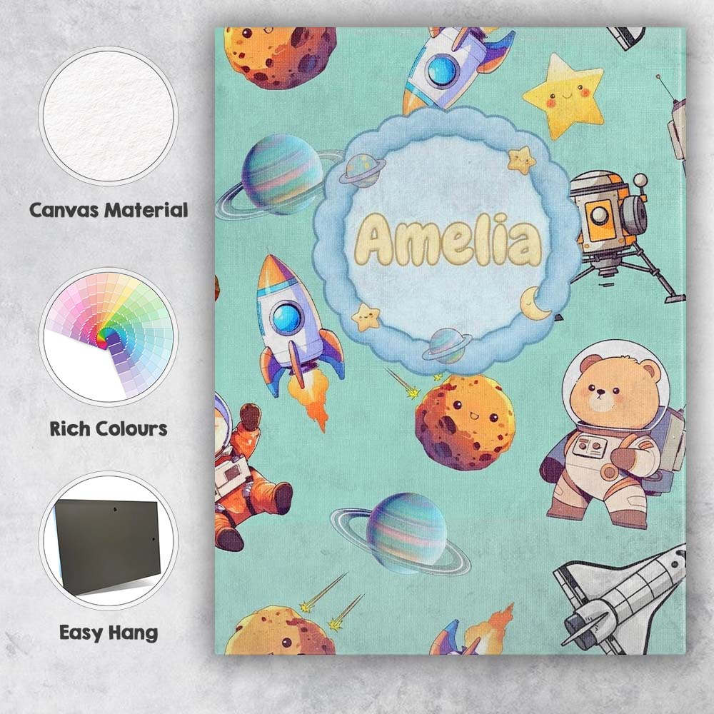 Personalised Name Space Dog Bear Astronaut Custom  Unique Gift Idea Elegant Feature Canvas Wall Art Print Decor Picture Ready to Hang