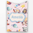 Space Dog Bear Astronaut Rockets Planets Stars Seamless Blush Pink  Personalised Custom Name Super Soft Fleece Blanket Bed Sofa Throw