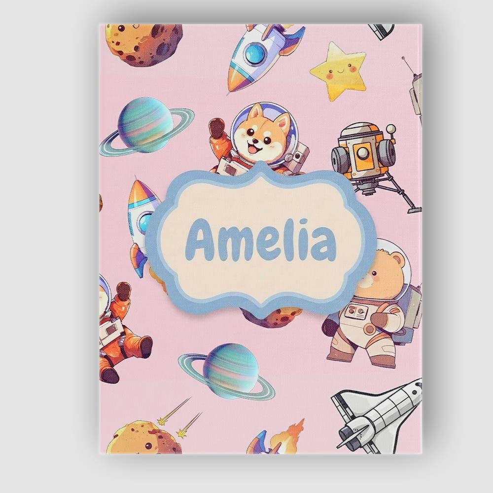 Personalised Name Space Dog Bear Astronaut Custom  Unique Gift Idea Elegant Feature Canvas Wall Art Print Decor Picture Ready to Hang