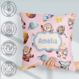 Custom Name Space Dog Bear Astronaut Rockets Planets Stars Blush Square Filled Cushion Throw Pillow Sofa Bed Home Decor Zip Washable UK Made