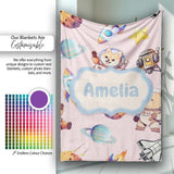 Space Dog Bear Astronaut Rockets Planets Stars Seamless Blush Pink  Personalised Custom Name Super Soft Fleece Blanket Bed Sofa Throw