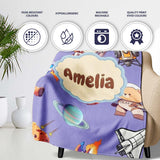 Space Dog Bear Astronaut Rockets Planets Stars Seamless Lavender  Personalised Custom Name Super Soft Fleece Blanket Bed Sofa Throw