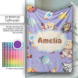 Space Dog Bear Astronaut Rockets Planets Stars Seamless Lavender  Personalised Custom Name Super Soft Fleece Blanket Bed Sofa Throw