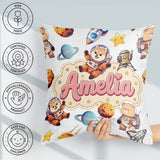 Custom Name Space Dog Bear Astronaut Rockets Planets Stars Light Square Filled Cushion Throw Pillow Sofa Bed Home Decor Zip Washable UK Made