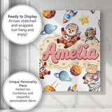 Personalised Name Space Dog Bear Astronaut Custom  Unique Gift Idea Elegant Feature Canvas Wall Art Print Decor Picture Ready to Hang