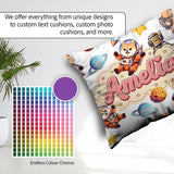 Custom Name Space Dog Bear Astronaut Rockets Planets Stars Light Square Filled Cushion Throw Pillow Sofa Bed Home Decor Zip Washable UK Made