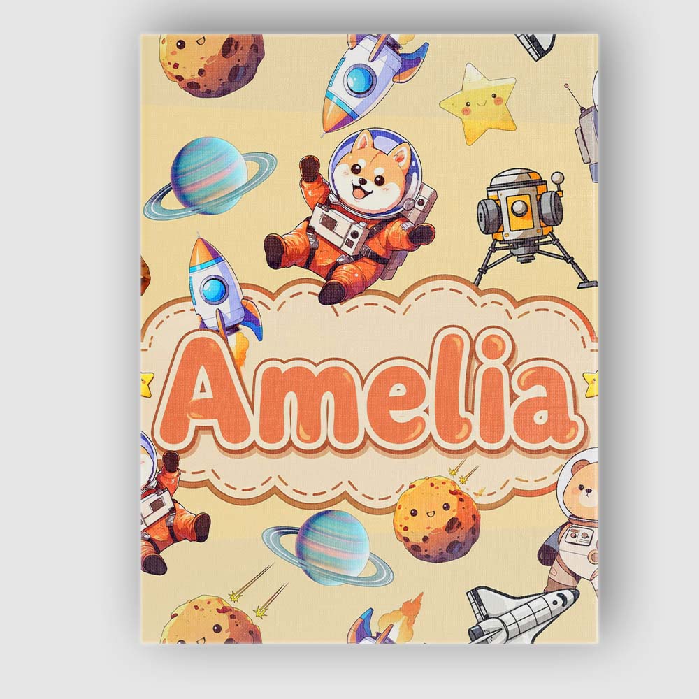 Personalised Name Space Dog Bear Astronaut Custom  Unique Gift Idea Elegant Feature Canvas Wall Art Print Decor Picture Ready to Hang