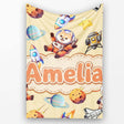 Space Dog Bear Astronaut Rocket Planets Stars Seamless Soft Yellow  Personalised Custom Name Super Soft Fleece Blanket Bed Sofa Throw