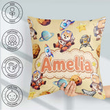 Custom Name Space Dog Bear Astronaut Planets Stars Seamless Soft Square Filled Cushion Throw Pillow Sofa Bed Home Decor Zip Washable UK Made