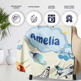 Bunny Astronaut Cat Space Rockets Planets Stars Seamless Cream  Personalised Custom Name Super Soft Fleece Blanket Bed Sofa Throw