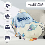 Bunny Astronaut Cat Space Rockets Planets Stars Seamless Cream  Personalised Custom Name Super Soft Fleece Blanket Bed Sofa Throw