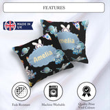 Custom Name Bunny Cat Space Rockets Planets Stars Seamless Black Square Filled Cushion Throw Pillow Sofa Bed Home Decor Zip Washable UK Made