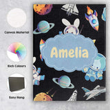 Personalised Name Bunny Astronaut Cat Space Custom  Bespoke Interior Contemporary Canvas Wall Art Print Decor Picture Ready to Hang