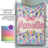 Watercolor Triangle Mosaic Seamless Pattern Beautiful Coffee Cup  Personalised Custom Name Super Soft Fleece Blanket Bed Sofa Throw