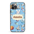 Bunny Astronaut Cat Space Rockets Planets Stars Custom Name Protective Phone Case Mobile Cover Durable Everyday Smartphone Shock Resistant