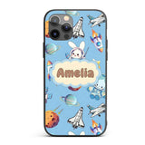 Bunny Astronaut Cat Space Rockets Planets Stars Custom Name Protective Phone Case Mobile Cover Durable Everyday Smartphone Shock Resistant