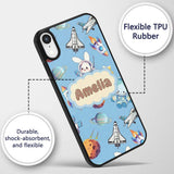 Bunny Astronaut Cat Space Rockets Planets Stars Custom Name Protective Phone Case Mobile Cover Durable Everyday Smartphone Shock Resistant