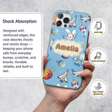 Bunny Astronaut Cat Space Rockets Planets Stars Custom Name Protective Phone Case Mobile Cover Durable Everyday Smartphone Shock Resistant
