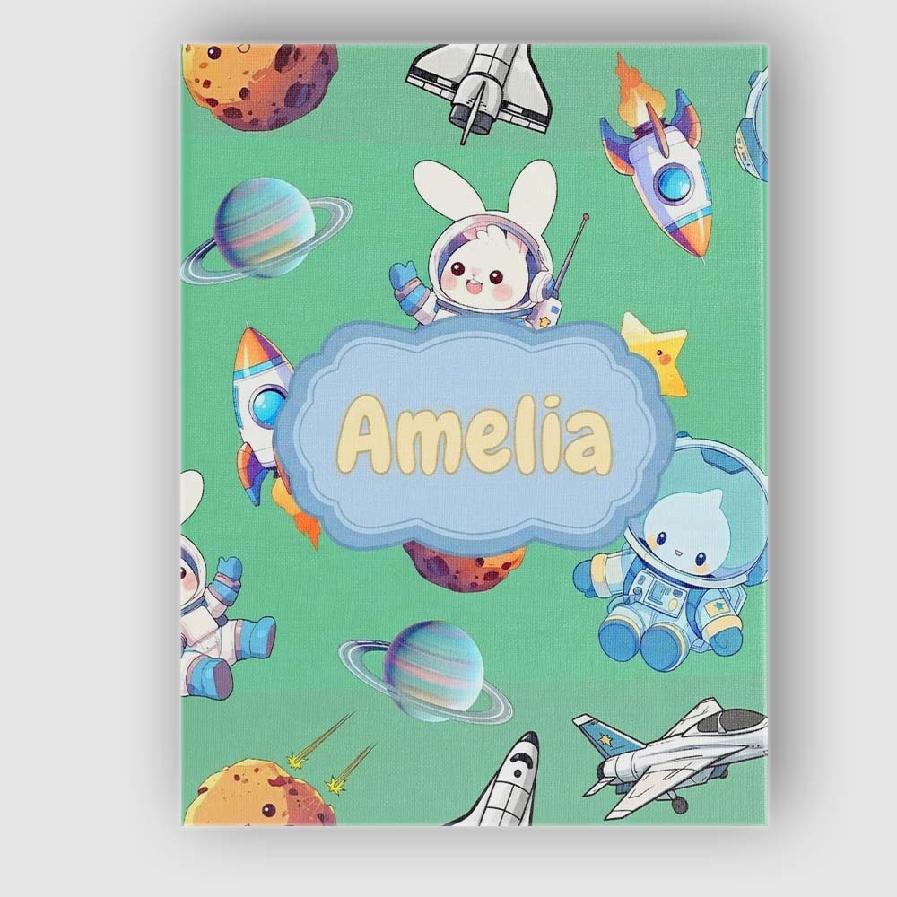 Personalised Name Bunny Astronaut Cat Space Custom  Bespoke Interior Contemporary Canvas Wall Art Print Decor Picture Ready to Hang