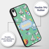Bunny Astronaut Cat Space Rockets Planets Stars Custom Name Protective Phone Case Mobile Cover Durable Everyday Smartphone Shock Resistant
