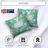 Custom Name Bunny Cat Space Rockets Planets Stars Seamless Green Square Filled Cushion Throw Pillow Sofa Bed Home Decor Zip Washable UK Made