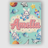 Personalised Name Bunny Astronaut Cat Space Custom  Bespoke Interior Contemporary Canvas Wall Art Print Decor Picture Ready to Hang