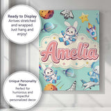 Personalised Name Bunny Astronaut Cat Space Custom  Bespoke Interior Contemporary Canvas Wall Art Print Decor Picture Ready to Hang