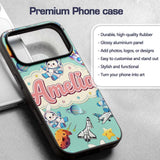 Bunny Astronaut Cat Space Rockets Planets Stars Custom Name Protective Phone Case Mobile Cover Durable Everyday Smartphone Shock Resistant
