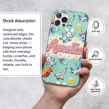 Bunny Astronaut Cat Space Rockets Planets Stars Custom Name Protective Phone Case Mobile Cover Durable Everyday Smartphone Shock Resistant