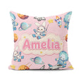 Custom Name Bunny Astronaut Cat Space Rockets Planets Stars Pink Square Filled Cushion Throw Pillow Sofa Bed Home Decor Zip Washable UK Made