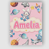 Personalised Name Bunny Astronaut Cat Space Custom  Bespoke Interior Contemporary Canvas Wall Art Print Decor Picture Ready to Hang