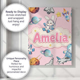 Personalised Name Bunny Astronaut Cat Space Custom  Bespoke Interior Contemporary Canvas Wall Art Print Decor Picture Ready to Hang