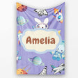 Bunny Astronaut Cat Space Rockets Planets Stars Seamless Purple  Personalised Custom Name Super Soft Fleece Blanket Bed Sofa Throw