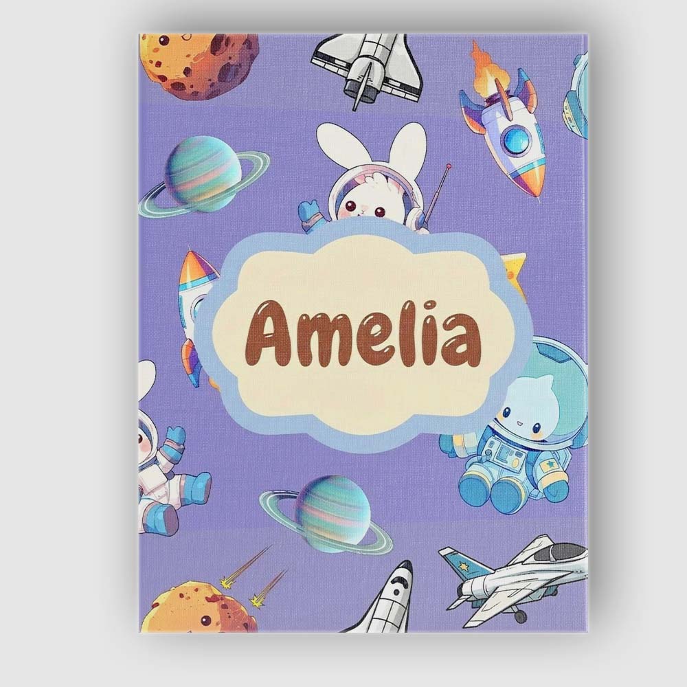 Personalised Name Bunny Astronaut Cat Space Custom  Bespoke Interior Contemporary Canvas Wall Art Print Decor Picture Ready to Hang