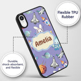 Bunny Astronaut Cat Space Rockets Planets Stars Custom Name Protective Phone Case Mobile Cover Durable Everyday Smartphone Shock Resistant