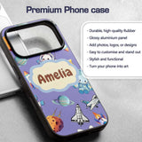 Bunny Astronaut Cat Space Rockets Planets Stars Custom Name Protective Phone Case Mobile Cover Durable Everyday Smartphone Shock Resistant