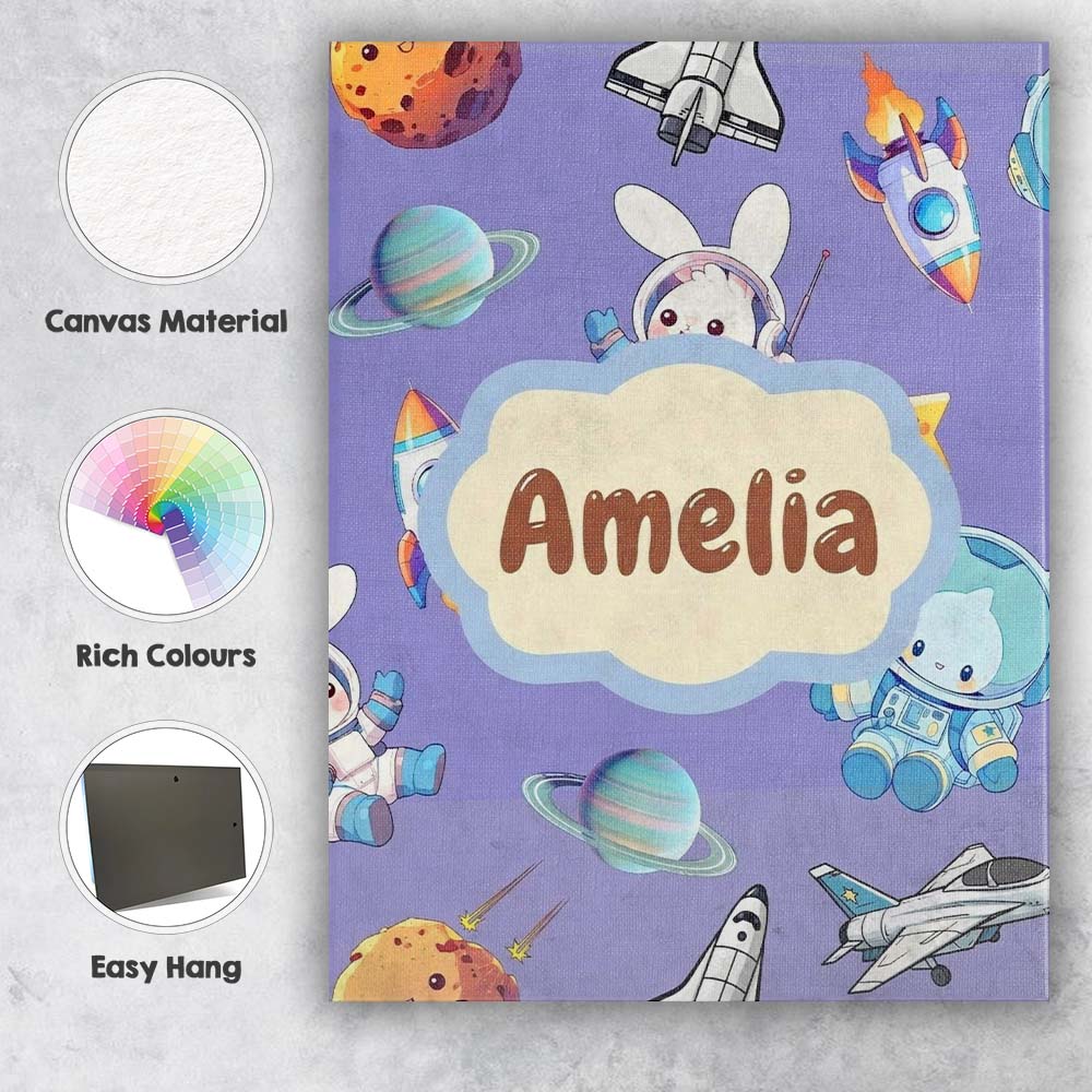 Personalised Name Bunny Astronaut Cat Space Custom  Bespoke Interior Contemporary Canvas Wall Art Print Decor Picture Ready to Hang