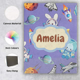 Personalised Name Bunny Astronaut Cat Space Custom  Bespoke Interior Contemporary Canvas Wall Art Print Decor Picture Ready to Hang