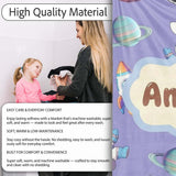 Bunny Astronaut Cat Space Rockets Planets Stars Seamless Purple  Personalised Custom Name Super Soft Fleece Blanket Bed Sofa Throw
